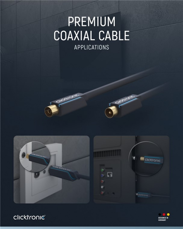 ClickTronic Koaxialkabel Premiumkabel | Koaxialkontakt Koaxialkoppling | 20,0 m | > 95 dB ClickTronic Koaxialkabel Premiumkabel | Koaxialkontakt Koaxialkoppling | 20,0 m | > 95 dB
