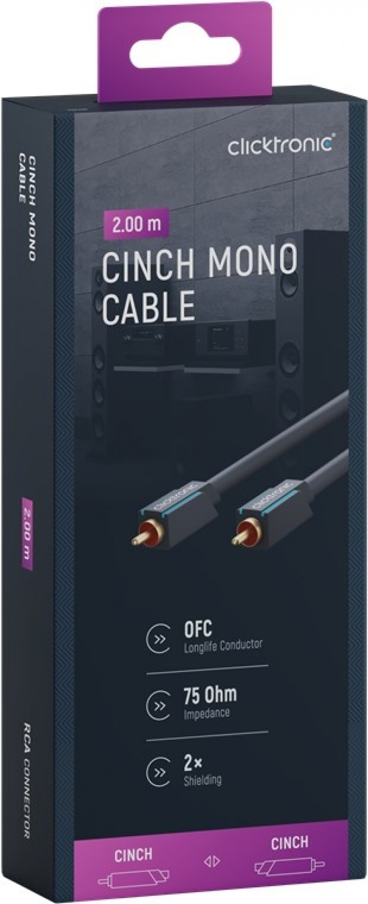 ClickTronic RCA-kabel, mono Premiumkabel | 1x cinch plug 1x cinch plug | 2,0 m | OFC innerledare ClickTronic RCA-kabel, mono Premiumkabel | 1x cinch plug 1x cinch plug | 2,0 m | OFC innerledare