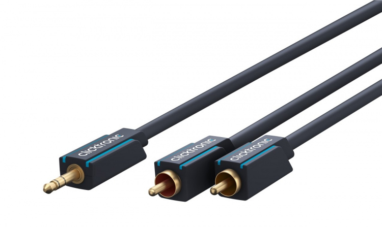 ClickTronic 3,5 mm AUX till RCA-adapterkabel, stereo Premiumkabel | 1x 3,5 mm jackkontakt 2x cinchkontakt | 3,0 m | OFC innerledare