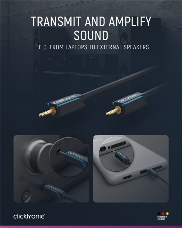 ClickTronic 3,5 mm AUX-kabel, stereo Premiumkabel | 1x 3,5 mm jackplugg 1x 3,5 mm jackplugg | 5,0 m | OFC innerledare ClickTronic 3,5 mm AUX-kabel, stereo Premiumkabel | 1x 3,5 mm jackplugg 1x 3,5 mm jackplugg | 5,0 m | OFC innerledare