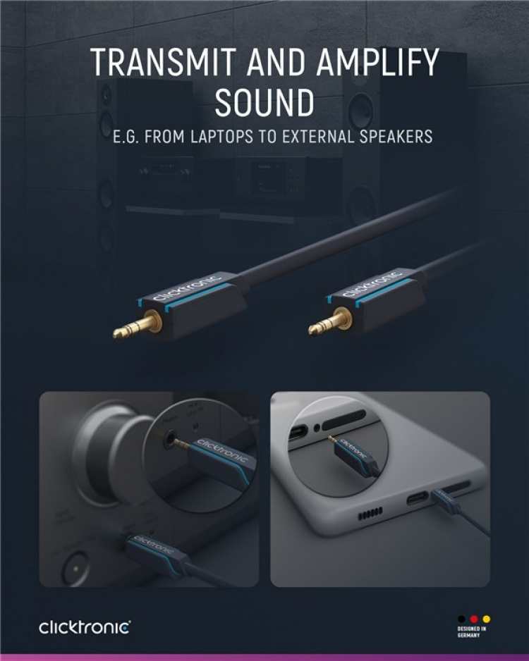 ClickTronic 3,5 mm AUX-kabel, stereo Premiumkabel | 1x 3,5 mm jackplugg 1x 3,5 mm jackplugg | 10,0 m | OFC innerledare ClickTronic 3,5 mm AUX-kabel, stereo Premiumkabel | 1x 3,5 mm jackplugg 1x 3,5 mm jackplugg | 10,0 m | OFC innerledare