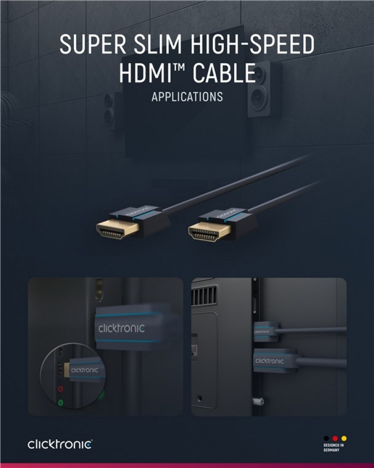 ClickTronic Ultra-Slim High Speed HDMI™-kabel met Ethernet Premium kabel | 1x HDMI™ stekker 1x HDMI™ stekker | 0,5 m | UHD 4K @ 60 Hz ClickTronic Ultra-Slim High Speed HDMI™-kabel met Ethernet Premium kabel | 1x HDMI™ stekker 1x HDMI™ stekker | 0,5 m | UHD 4K @ 60 Hz