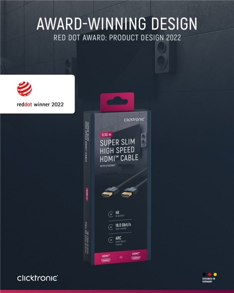 ClickTronic Ultra-Slim High Speed HDMI™-kabel met Ethernet Premium kabel | 1x HDMI™ stekker 1x HDMI™ stekker | 0,5 m | UHD 4K @ 60 Hz ClickTronic Ultra-Slim High Speed HDMI™-kabel met Ethernet Premium kabel | 1x HDMI™ stekker 1x HDMI™ stekker | 0,5 m | UHD 4K @ 60 Hz