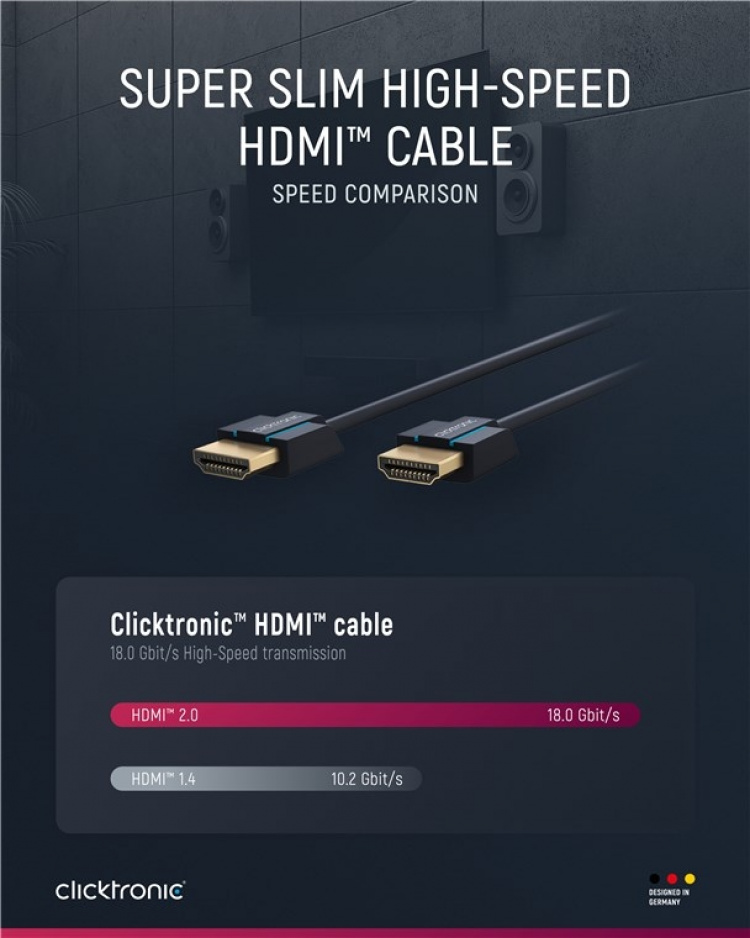ClickTronic Ultra-Slim High Speed HDMI™-kabel met Ethernet Premium kabel | 1x HDMI™ stekker 1x HDMI™ stekker | 1,5 m | UHD 4K @ 60 Hz ClickTronic Ultra-Slim High Speed HDMI™-kabel met Ethernet Premium kabel | 1x HDMI™ stekker 1x HDMI™ stekker | 1,5 m | UHD 4K @ 60 Hz