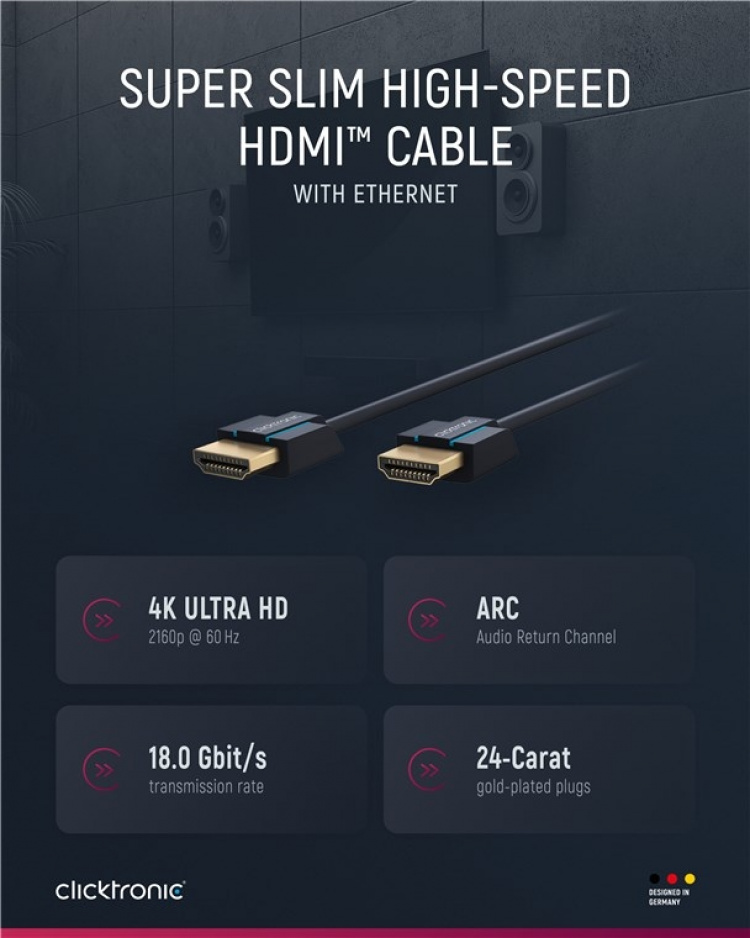 ClickTronic Ultra-Slim High Speed HDMI™-kabel met Ethernet Premium kabel | 1x HDMI™ stekker 1x HDMI™ stekker | 2,0 m | UHD 4K @ 60 Hz ClickTronic Ultra-Slim High Speed HDMI™-kabel met Ethernet Premium kabel | 1x HDMI™ stekker 1x HDMI™ stekker | 2,0 m | UHD 4K @ 60 Hz
