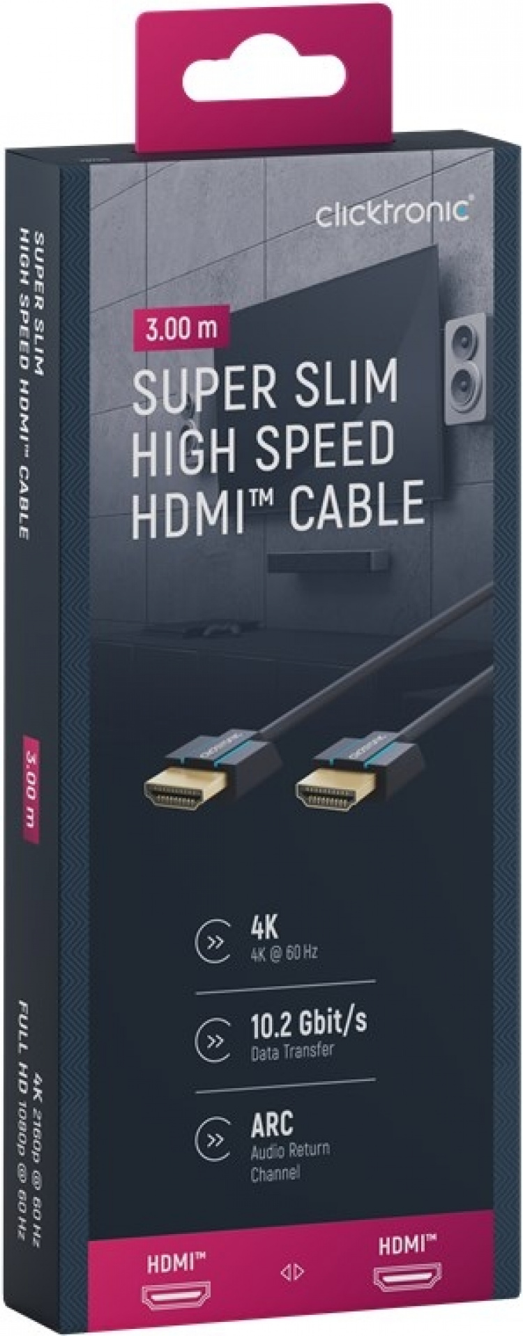 ClickTronic Ultra-Slim High Speed HDMI™-kabel met Ethernet Premium kabel | 1x HDMI™ stekker 1x HDMI™ stekker | 3,0 m | UHD 4K @ 60 Hz ClickTronic Ultra-Slim High Speed HDMI™-kabel met Ethernet Premium kabel | 1x HDMI™ stekker 1x HDMI™ stekker | 3,0 m | UHD 4K @ 60 Hz