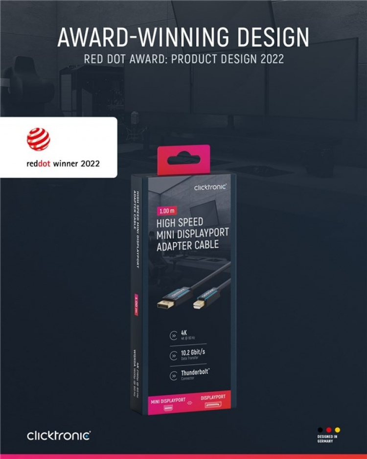ClickTronic Adapterkabel för DisplayPort™ till mini DisplayPort™ premiumkabel | DisplayPort™-kontakt mini DisplayPort™-kontakt | 1,0 m | UHD 4K @ 60 Hz ClickTronic Adapterkabel för DisplayPort™ till mini DisplayPort™ premiumkabel | DisplayPort™-kontakt mini DisplayPort™-kontakt | 1,0 m | UHD 4K @ 60 Hz