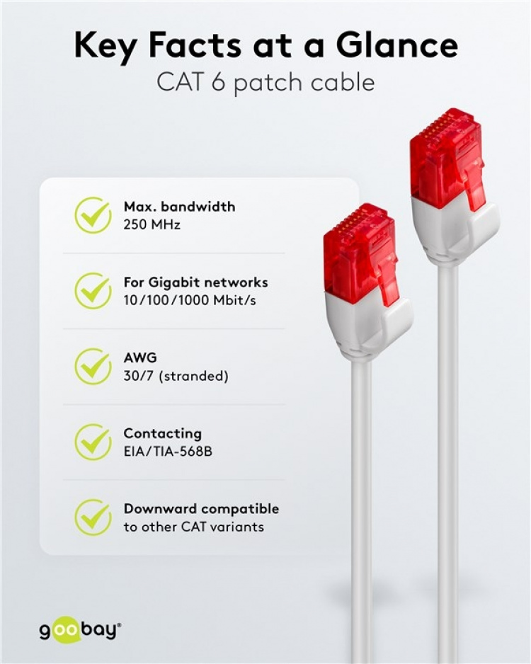 Goobay CAT 6 netwerkkabel slim, U/UTP, grijs koperen geleider (CU), 0.25 m Goobay CAT 6 netwerkkabel slim, U/UTP, grijs koperen geleider (CU), 0.25 m