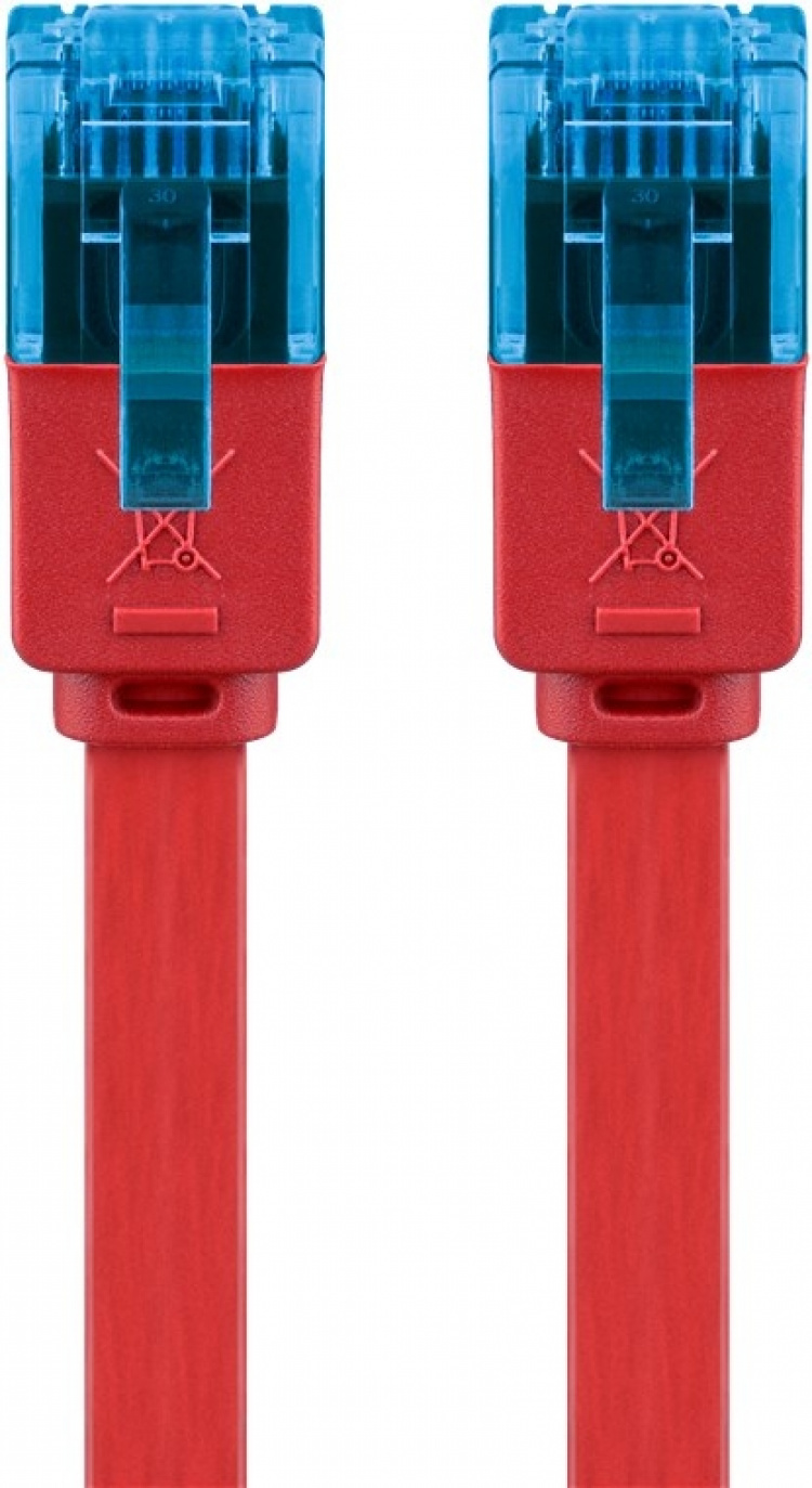 Goobay Platte CAT 6A netwerkkabel, U/UTP, rood koperen geleider (CU), 0.5 m