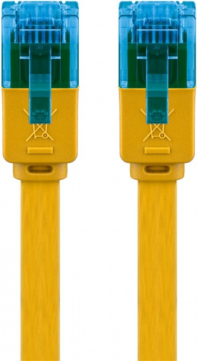 Goobay Platte CAT 6A netwerkkabel, U/UTP, geel koperen geleider (CU), 3 m Goobay Platte CAT 6A netwerkkabel, U/UTP, geel koperen geleider (CU), 3 m