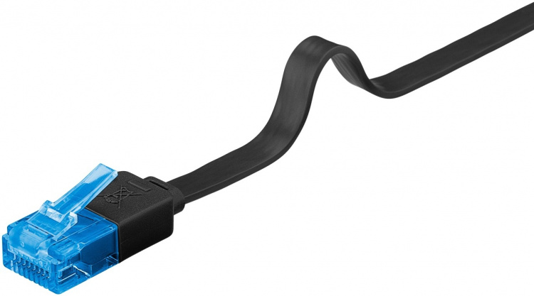 Goobay Platte CAT 6A netwerkkabel, U/UTP, zwart koperen geleider (CU), 10 m