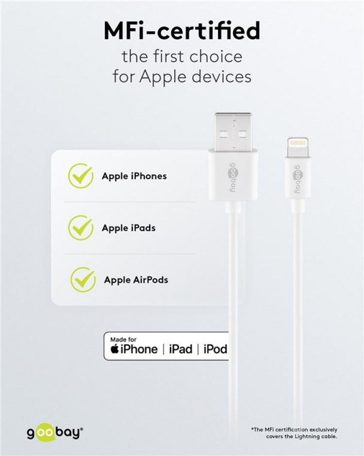 Goobay Apple Lightning laddningssats (5 W) Strömförsörjning med Apple Lightning-kabel 1 m (vit)