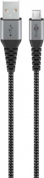Goobay Micro-USB till USB-A textilkabel med metallkontakter 2 m elegant och extra robust anslutningskabel för enheter med Micro-USB-anslutning Goobay Micro-USB till USB-A textilkabel med metallkontakter 2 m elegant och extra robust anslutningskabel för enheter med Micro-USB-anslutning