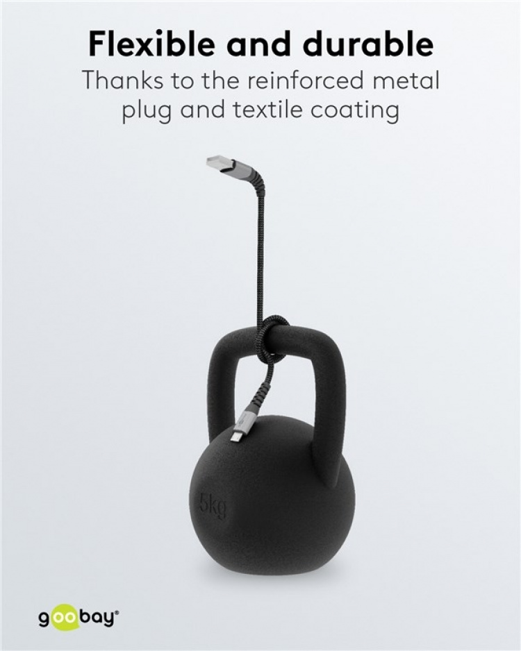 Goobay Micro-USB till USB-A textilkabel med metallkontakter 2 m elegant och extra robust anslutningskabel för enheter med Micro-USB-anslutning Goobay Micro-USB till USB-A textilkabel med metallkontakter 2 m elegant och extra robust anslutningskabel för enheter med Micro-USB-anslutning