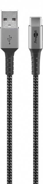 Goobay USB-C™ till USB-A textilkabel med metallkontakter 2 m elegant och extra robust anslutningskabel för enheter med USB-C™-port