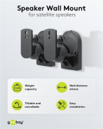 Goobay Högtalarfästning universal universalhögtalarhållare för väggmontering, (svängbart och lutat) för högtalare upp till max. 3,5 kg, svart