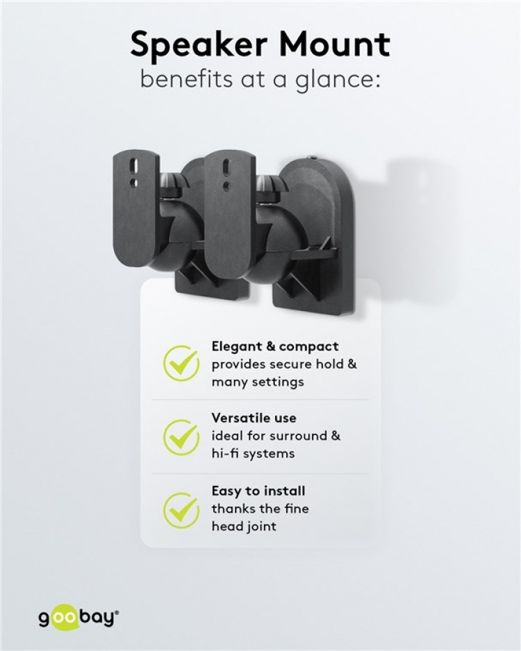 Goobay Högtalarfästning universal universalhögtalarhållare för väggmontering, (svängbart och lutat) för högtalare upp till max. 3,5 kg, svart