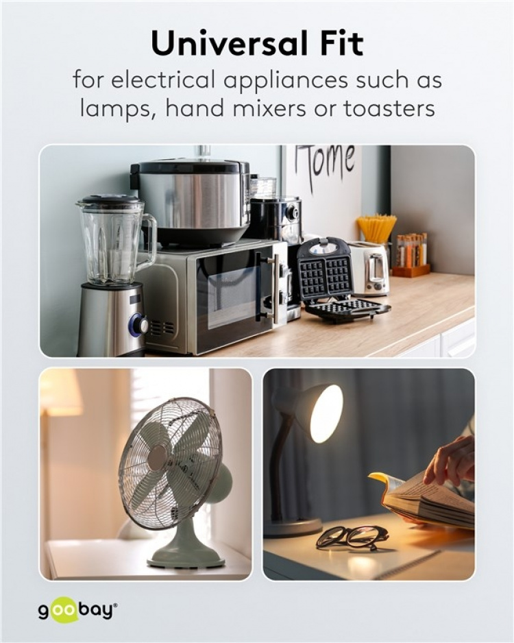 Goobay Skyddskontaktkabel vinklad för montering, 2 m, grå stickkontakt med skyddsjord (typ F, CEE 7/7) > lösa kabeländar Goobay Skyddskontaktkabel vinklad för montering, 2 m, grå stickkontakt med skyddsjord (typ F, CEE 7/7) > lösa kabeländar