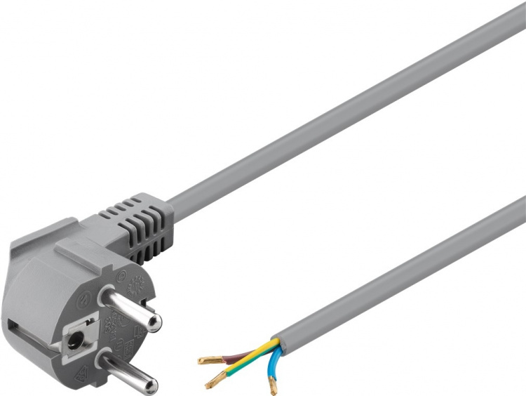 Goobay Skyddskontaktkabel vinklad för montering, 2 m, grå stickkontakt med skyddsjord (typ F, CEE 7/7) > lösa kabeländar Goobay Skyddskontaktkabel vinklad för montering, 2 m, grå stickkontakt med skyddsjord (typ F, CEE 7/7) > lösa kabeländar