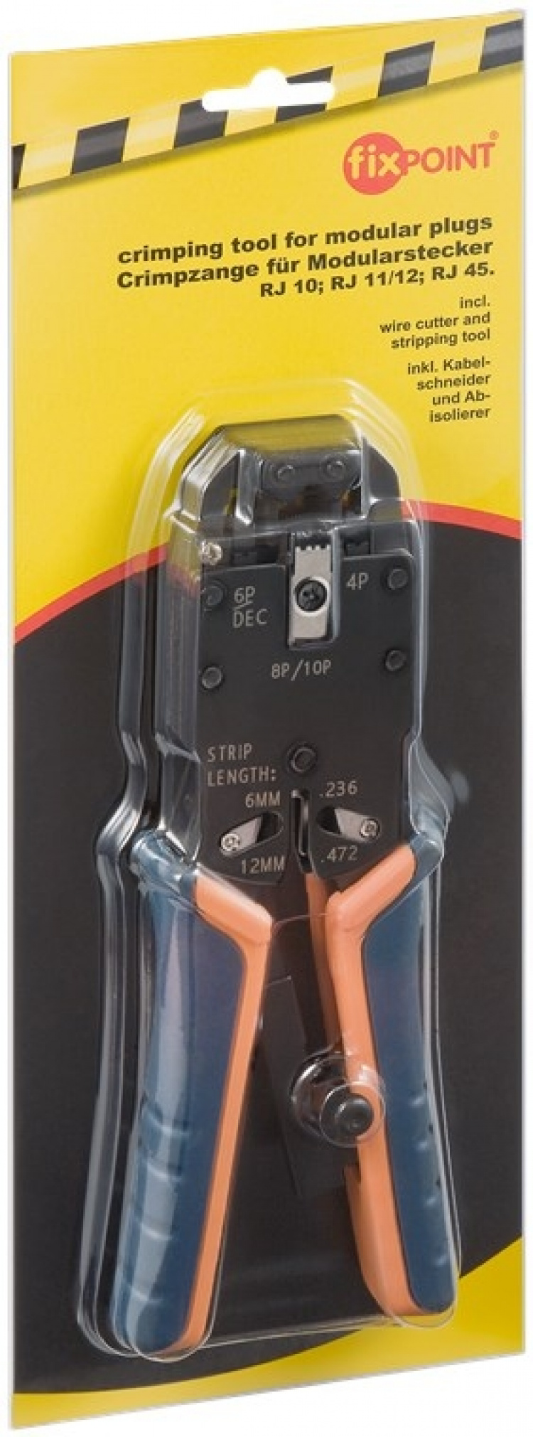 Fixpoint Crimptång för modularkontakter för crimpning av 4-, 6-, 8- och 10-poliga Western-kontakter av typ RJ10, RJ11, RJ12, RJ45 och RJ50 samt DEC Fixpoint Crimptång för modularkontakter för crimpning av 4-, 6-, 8- och 10-poliga Western-kontakter av typ RJ10, RJ11, RJ12, RJ45 och RJ50 samt DEC