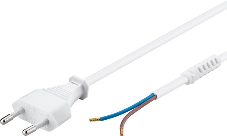 Goobay Kabel med euro-kontakt för montering, 1,5 m, vit Euro-kontakt (typ C, CEE 7/16) > lösa kabeländar