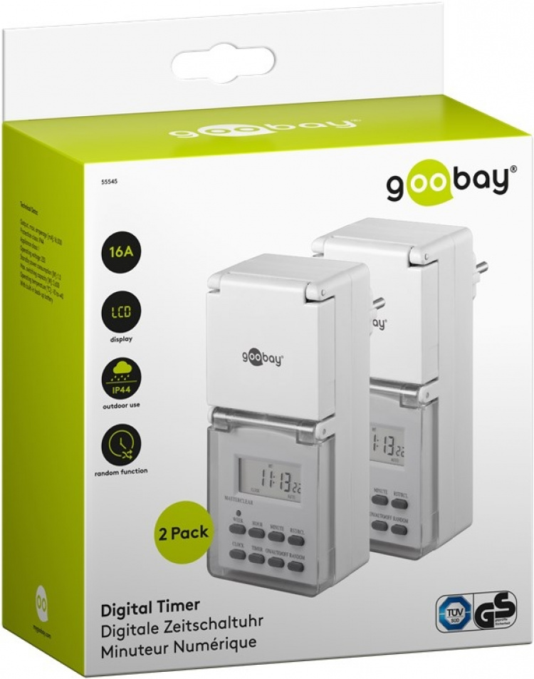 Goobay Set med 2, digital timer IP44 Lättanvänd digital timer