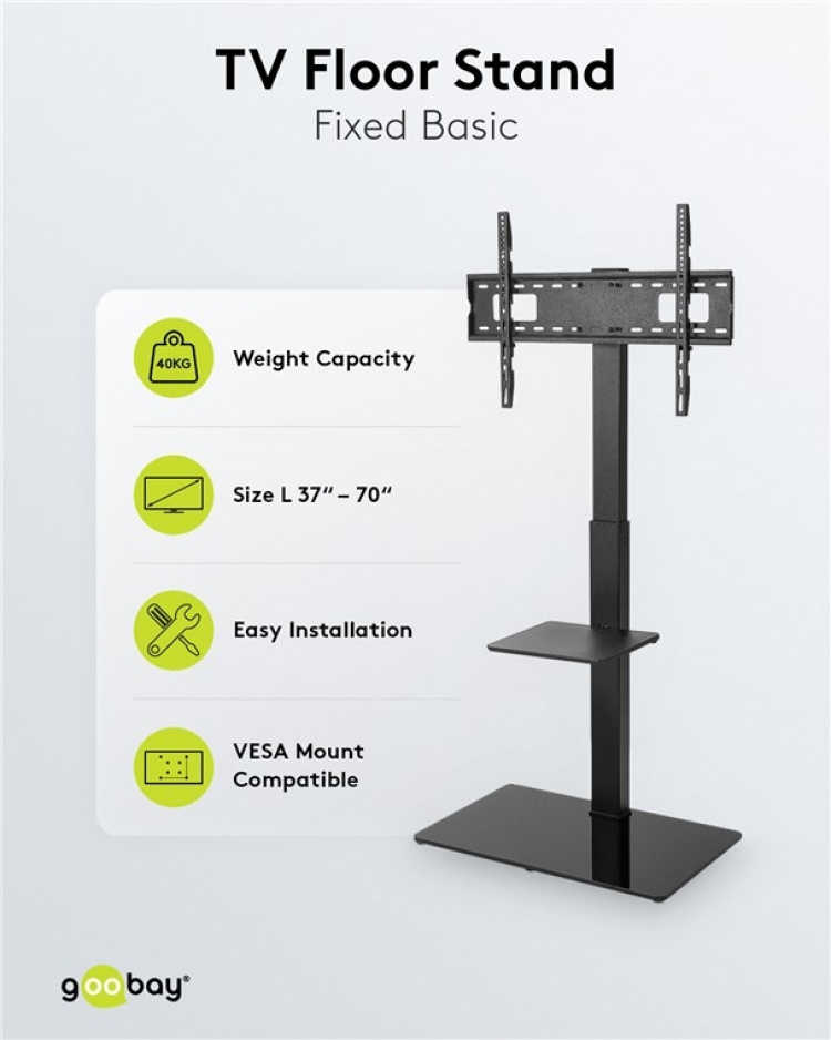 Goobay TV-golvstativ Basic (storlek L) för TV-apparater och bildskärmar mellan 37 och 70 tum (94-178 cm) upp till 40 kg, svängbar Goobay TV-golvstativ Basic (storlek L) för TV-apparater och bildskärmar mellan 37 och 70 tum (94-178 cm) upp till 40 kg, svängbar
