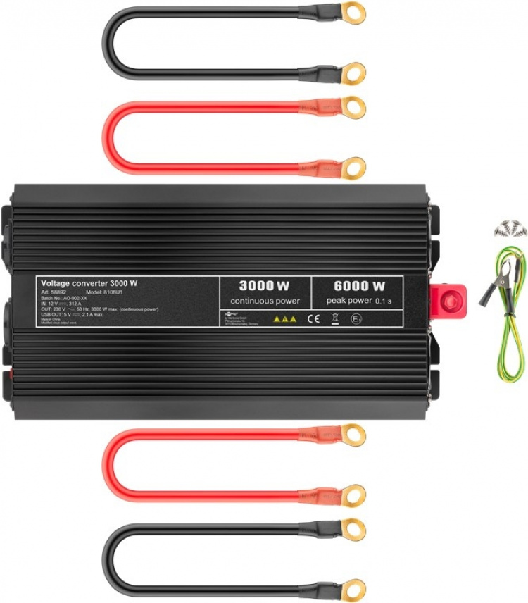 Goobay Spänningsomvandlare DC/AC (12 V - 230 V/3000 W) USB omvandlar 12 V DC till 230 V AC