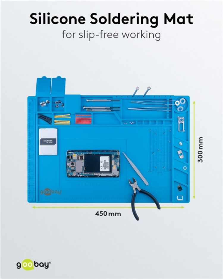 Goobay Silikonlödmatta flexibel arbetsunderlägg för säker lödning, reparation och pyssel