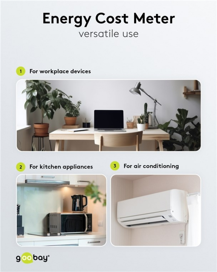Goobay Digital energimätare Basic för mätning av energiförbrukningen för elektriska hushållsapparater