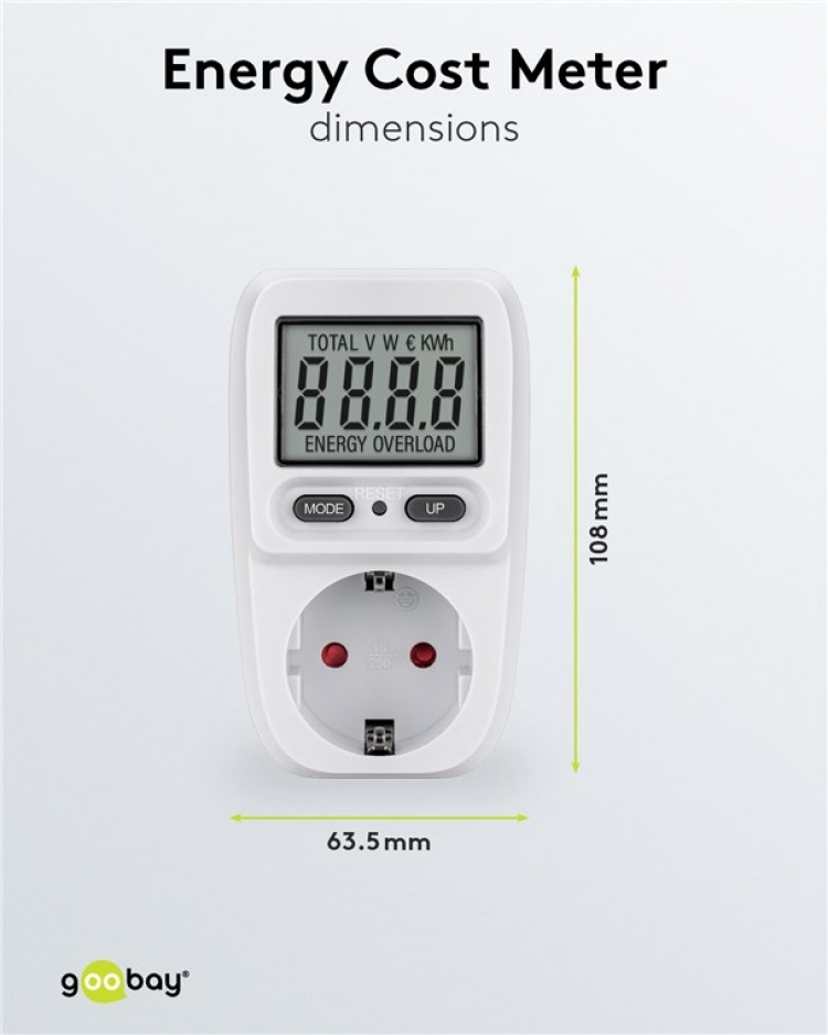 Goobay Digital energimätare Basic för mätning av energiförbrukningen för elektriska hushållsapparater