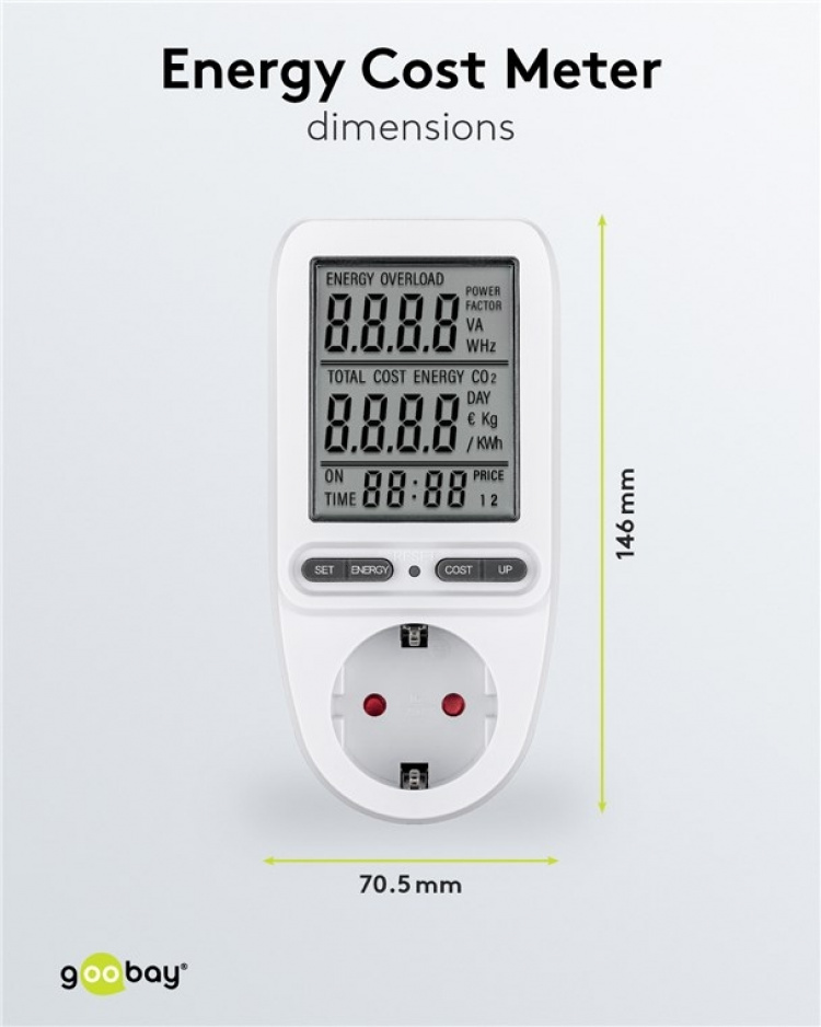Goobay Digital energimätare Pro för mätning av energiförbrukningen för elektriska hushållsapparater