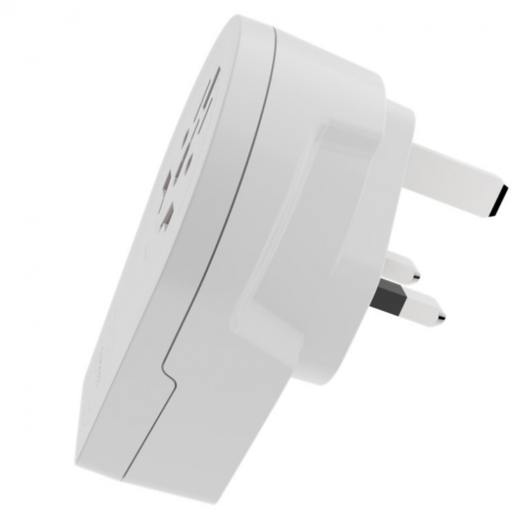 SKROSS World Adapter - World to UK USB-C™ PD för alla jordade och ojordade enheter (2- och 3-poliga), med integrerad, ultrasnabb USB-C™-laddare (Power Delivery)