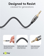 Goobay Ljudanslutningskabel AUX, 3,5 mm stereo, 1 m, Sharkskin Grey Pawl 3,5 mm plugg (3-stift, Stereo) > Pawl 3,5 mm plugg (3-stift, Stereo)