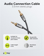 Goobay Ljudanslutningskabel AUX, 3,5 mm stereo, 5 m, Sharkskin Grey Pawl 3,5 mm plugg (3-stift, Stereo) > Pawl 3,5 mm plugg (3-stift, Stereo)
