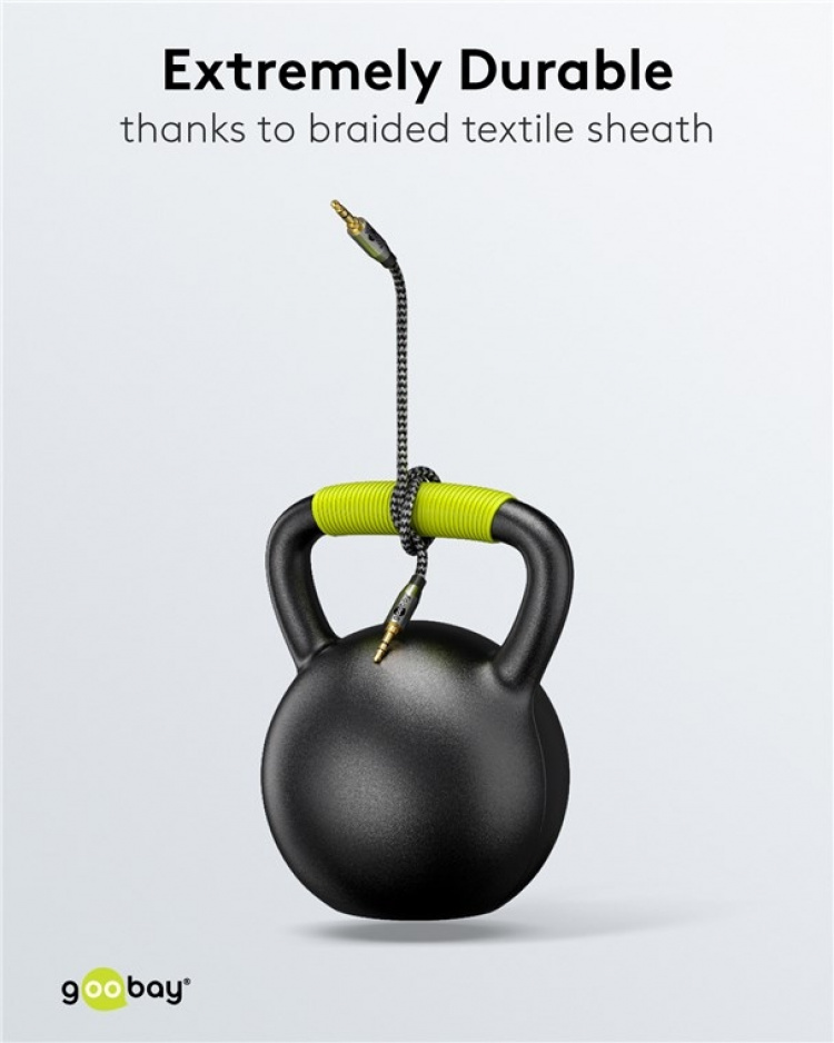 Goobay Ljudanslutningskabel AUX, 3,5 mm stereo, 5 m, Sharkskin Grey Pawl 3,5 mm plugg (3-stift, Stereo) > Pawl 3,5 mm plugg (3-stift, Stereo)