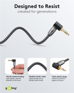 Goobay Ljudanslutningskabel AUX, 3,5 mm stereo, 90°, 0,5 m, Sharkskin Grey Pawl 3,5 mm plugg (3-stift, Stereo) > Pawl 3,5 mm plugg (3-stift, stereo) 90 °