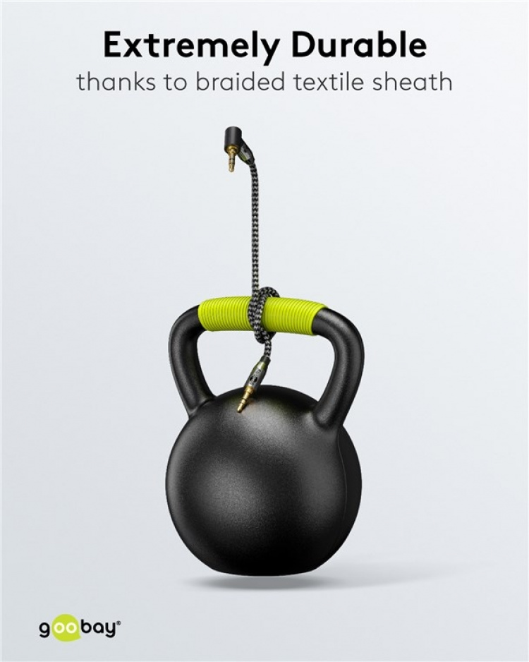 Goobay Ljudanslutningskabel AUX, 3,5 mm stereo, 90°, 2 m, Sharkskin Grey Pawl 3,5 mm plugg (3-stift, Stereo) > Pawl 3,5 mm plugg (3-stift, stereo) 90 ° Goobay Ljudanslutningskabel AUX, 3,5 mm stereo, 90°, 2 m, Sharkskin Grey Pawl 3,5 mm plugg (3-stift, Stereo) > Pawl 3,5 mm plugg (3-stift, stereo) 90 °