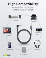 Goobay Ljudanslutningskabel AUX, 3,5 mm stereo, 90°, 3 m, Sharkskin Grey Pawl 3,5 mm plugg (3-stift, Stereo) > Pawl 3,5 mm plugg (3-stift, stereo) 90 °