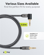 Goobay Ljudanslutningskabel AUX, 3,5 mm stereo, 90°, 5 m, Sharkskin Grey Pawl 3,5 mm plugg (3-stift, Stereo) > Pawl 3,5 mm plugg (3-stift, stereo) 90 ° Goobay Ljudanslutningskabel AUX, 3,5 mm stereo, 90°, 5 m, Sharkskin Grey Pawl 3,5 mm plugg (3-stift, Stereo) > Pawl 3,5 mm plugg (3-stift, stereo) 90 °
