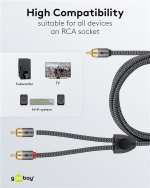 Goobay RCA-splitterkabel, 2 m, Sharkskin Grey Cinch kontakten (woofer, Center) > 2x Cinch kontakten (woofer) Goobay RCA-splitterkabel, 2 m, Sharkskin Grey Cinch kontakten (woofer, Center) > 2x Cinch kontakten (woofer)