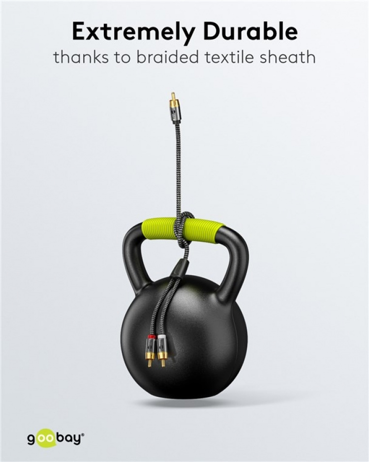 Goobay RCA-splitterkabel, 5 m, Sharkskin Grey Cinch kontakten (woofer, Center) > 2x Cinch kontakten (woofer)