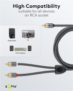 Goobay RCA-splitterkabel, 5 m, Sharkskin Grey Cinch kontakten (woofer, Center) > 2x Cinch kontakten (woofer)