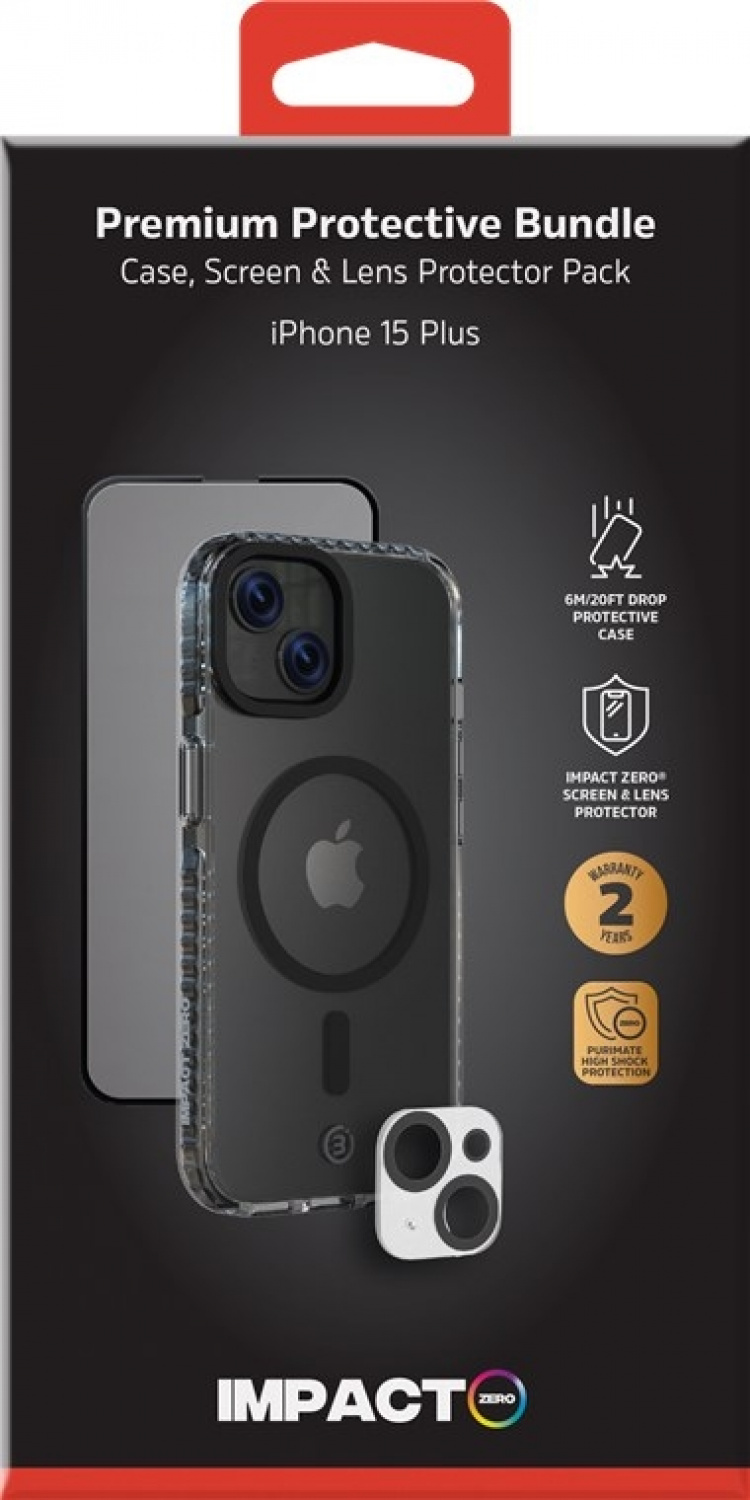 Impact Zero mobilskal 3in1-set kompatibel med Apple iPhone 15 Plus, transparent