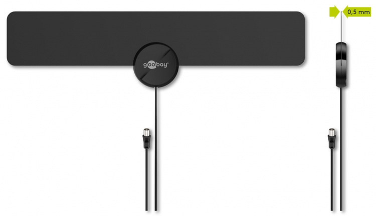 Goobay Ultraplatt aktiv Full HD DVB-T2 inomhusantenn, inkl. LTE/4G-filter med upp till 16 dBi förstärkning för svag mottagningssignal