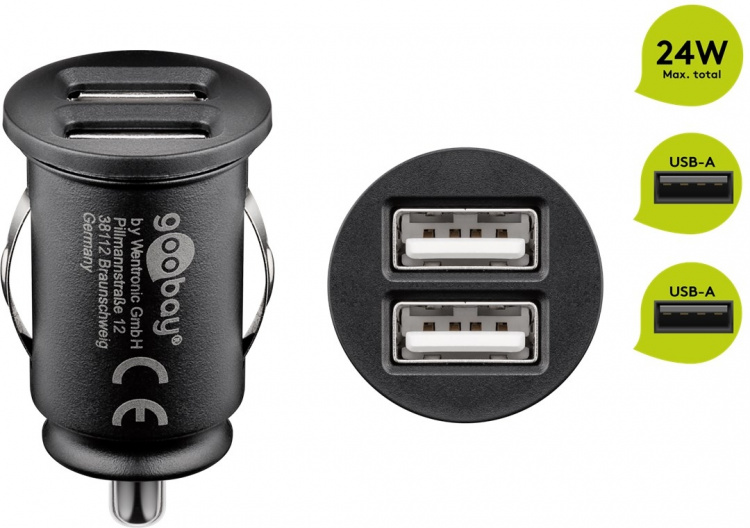 Goobay Dubbel USB-bilsladdare (24 W) 24 W max. 4,8 A (12/24 V) 2x USB