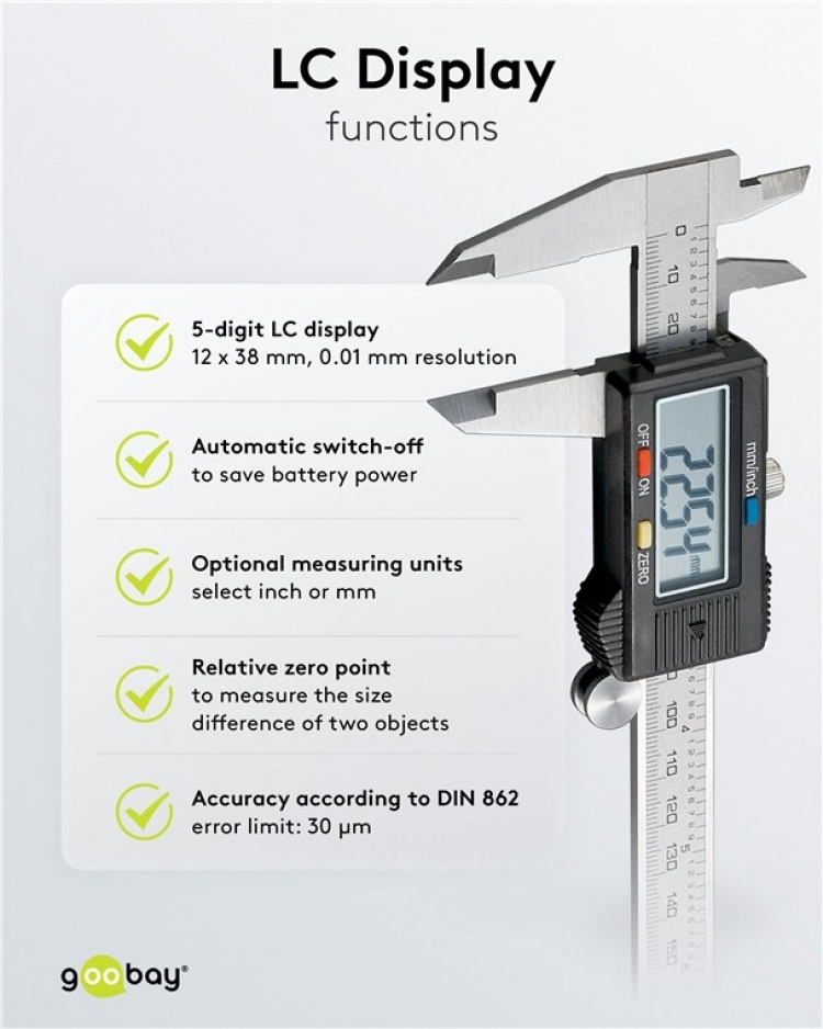 Goobay Digitalt skjutmått 150 mm / 6 tum för mätningar från 0 mm - 150 mm Goobay Digitalt skjutmått 150 mm / 6 tum för mätningar från 0 mm - 150 mm