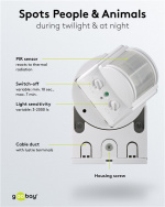 Goobay Infraröd rörelsedetektor för väggmontering, 180° detektering, 12 m räckvidd, för utomhusbruk (IP44), LED-anpassad