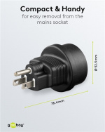 Goobay Nätadapter US, svart uttag med skyddsjord (typ F, CEE 7/3) > Amerikansk/japansk kontakt (typ B, NEMA 5-15, 3-polig)