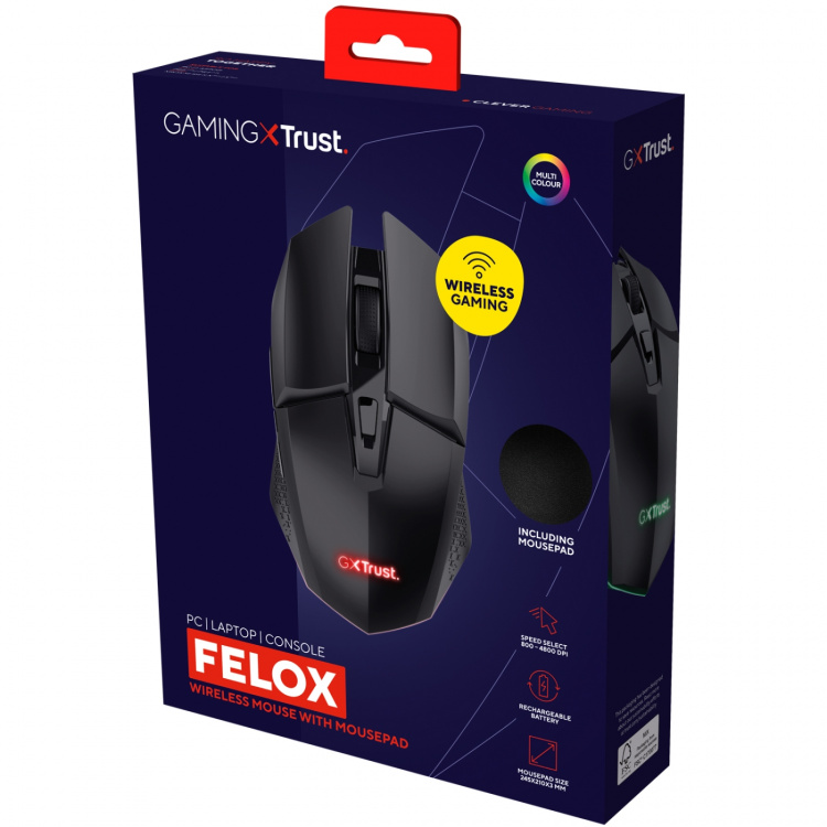 Trust GXT 112 Felox Wirless Gaming mouse + mousepad Svart Trust GXT 112 Felox Wirless Gaming mouse + mousepad Svart